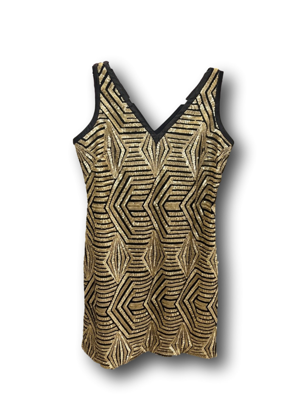 Ann Taylor Gold Sequin V-Neck Party Dress - Sleeveless Cocktail Dress